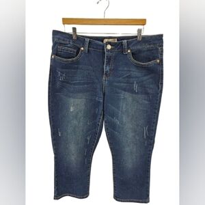 Seven7 Blue Cropped Distressed Stretch Denim Capris